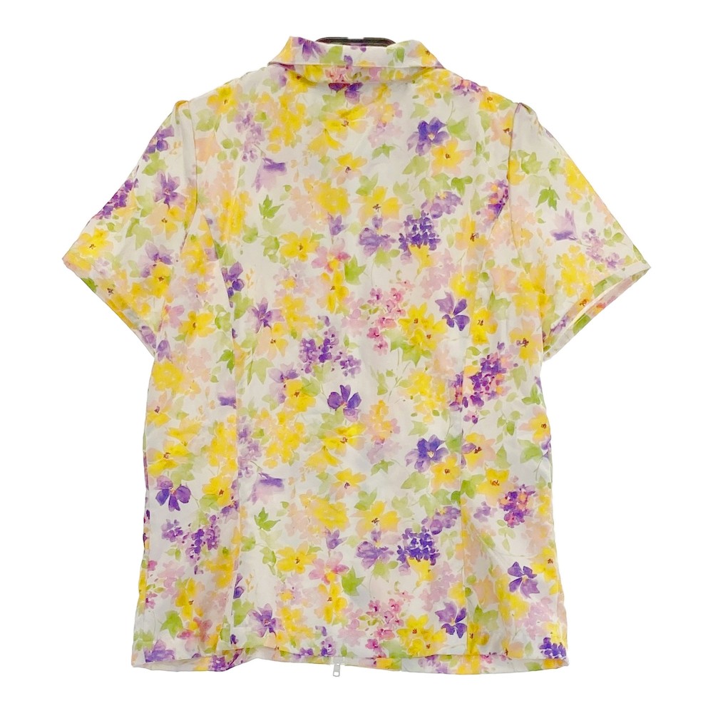 rienda suelta リエンダスエルタ 裏メッシュ半袖 ジップジャケット 花 総柄 ホワイト系 S 【中古】ゴルフウェア レディース