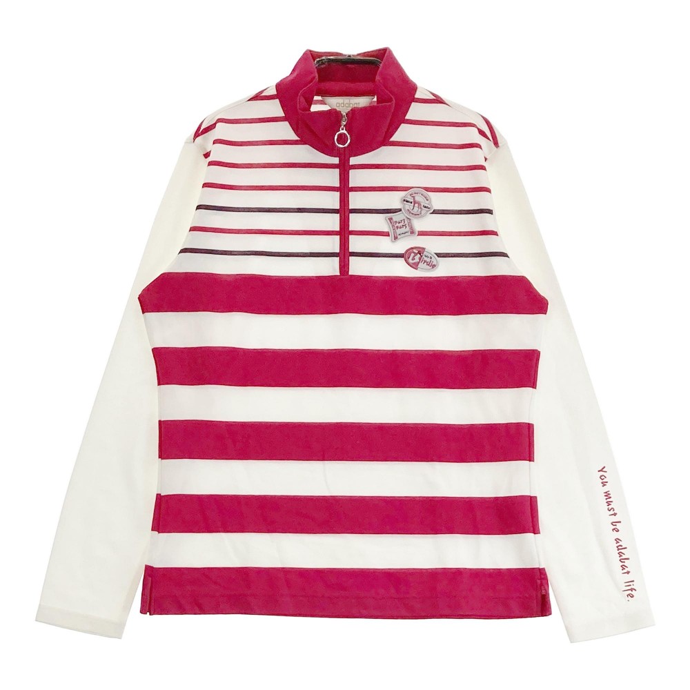 ADABAT アダバット ハーフジップ 長袖Tシャツ ボーダー柄 ピンク系 38 【中古】ゴルフウェア レディース