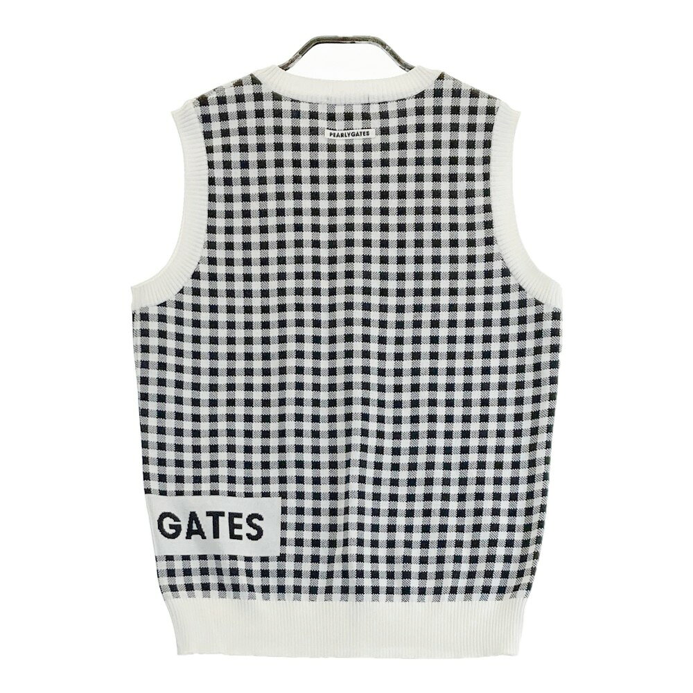 PEARLY GATES パーリーゲイツ Vネック ニットベスト チェック柄 ホワイト系 1 【中古】ゴルフウェア レディース