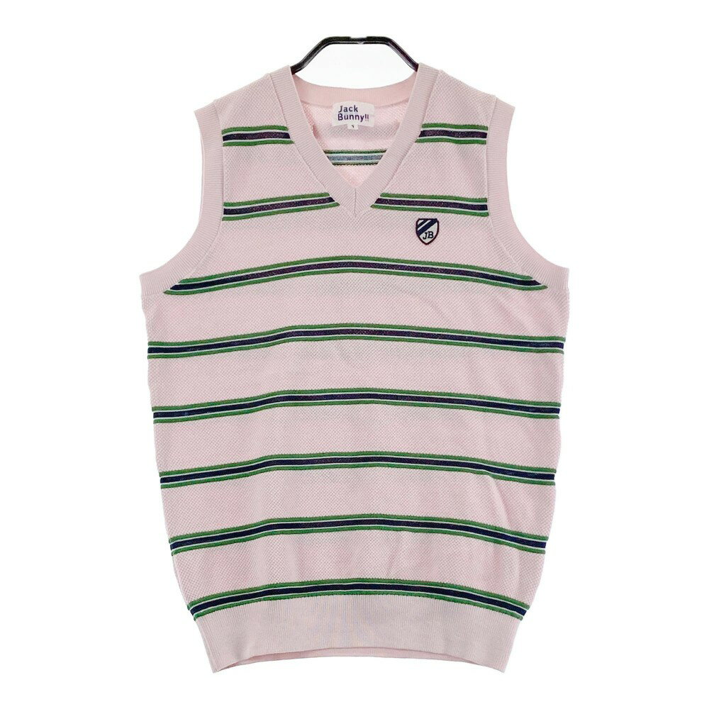 JACK BUNNY ジャックバニー ニットベスト ボーダー柄 ピンク系 1 【中古】ゴルフウェア レディース
