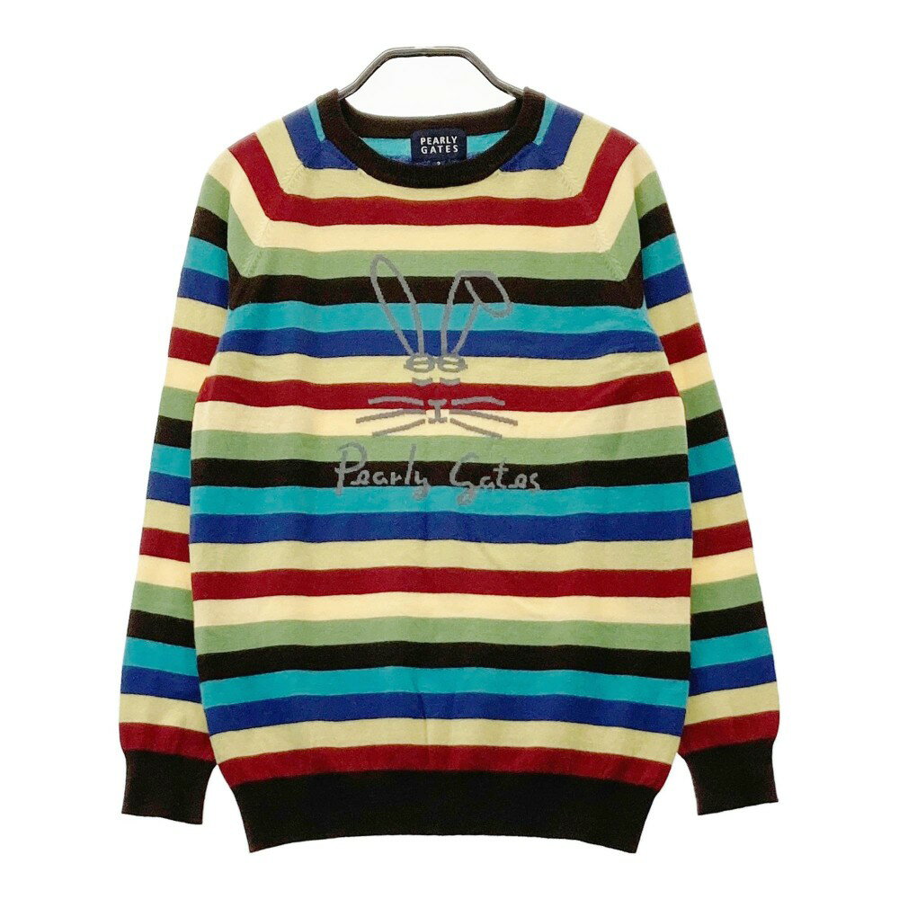 PEARLY GATES パーリーゲイツ ウール カシミヤ ニット セーター ボーダー柄 ブラウン系 2 【中古】ゴルフウェア レディース