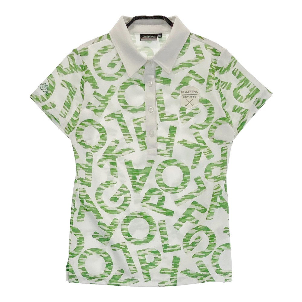 KAPPA GOLF カッパゴルフ 半袖ポロシャツ 英字総柄 ホワイト系 S 【中古】ゴルフウェア レディース