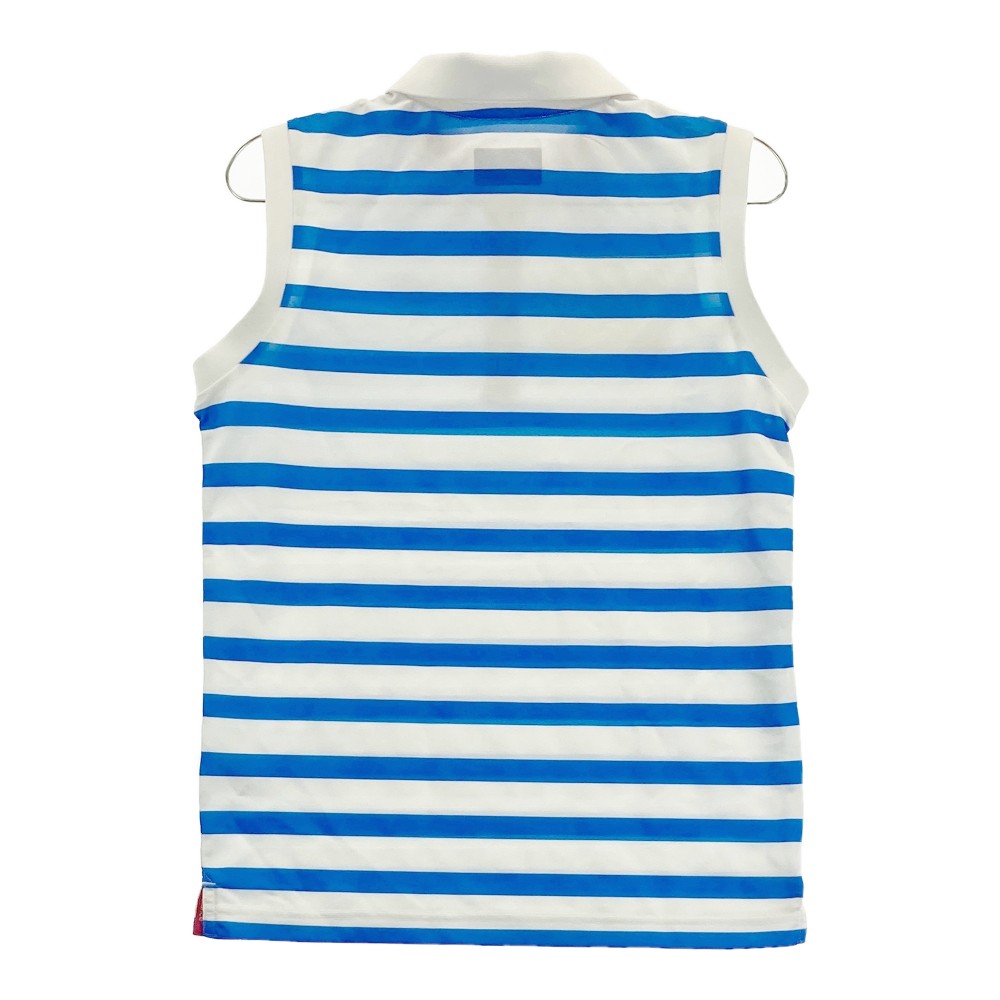 NEW BALANCE ニューバランス ノースリーブ ポロシャツ ワッペン ボーダー柄 ホワイト系 2 【中古】ゴルフウェア レディース