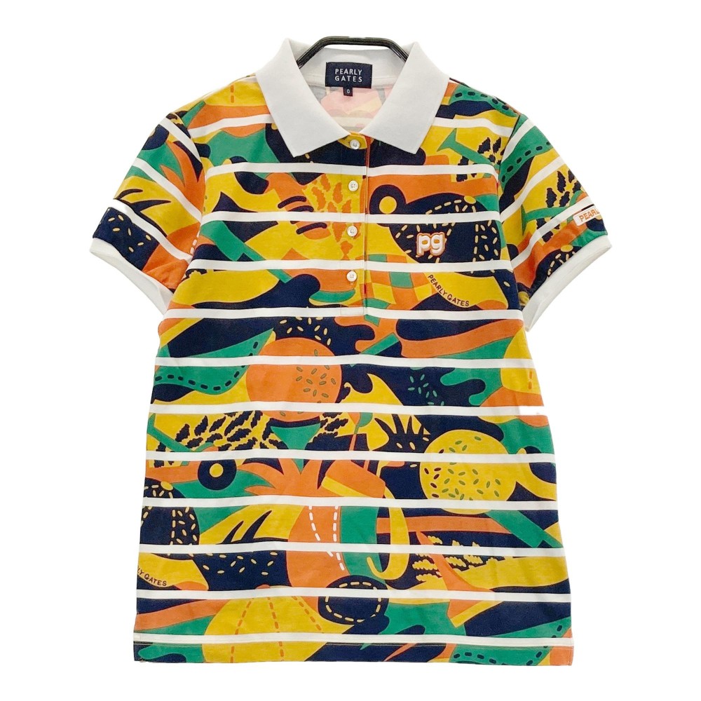 PEARLY GATES パーリーゲイツ 半袖ポロシャツ ボーダー 総柄 オレンジ系 0 【中古】ゴルフウェア レディース