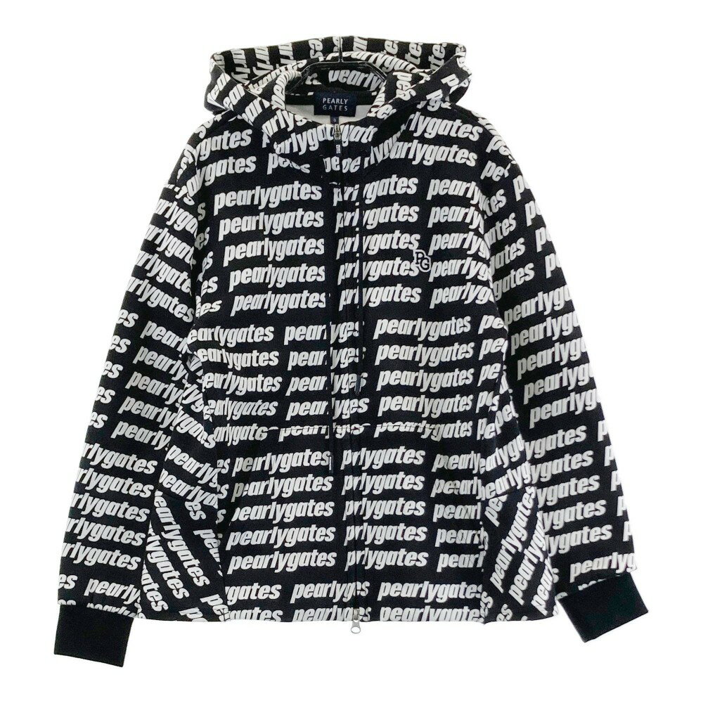 PEARLY GATES パーリーゲイツ フード付き ジップジャケット ロゴ 総柄 ブラック系 0 【中古】ゴルフウェア レディース