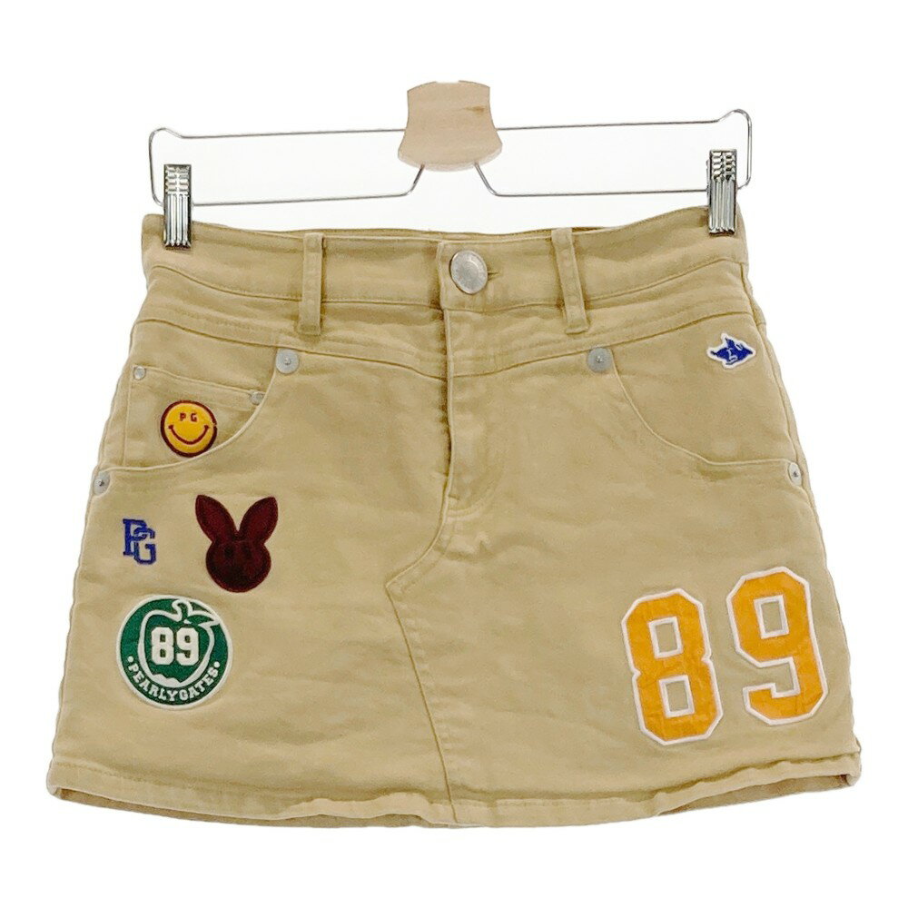 PEARLY GATES パーリーゲイツ 裏起毛ストレッチスカート ニコちゃん ワッペン ベージュ系 0 【中古】ゴ..