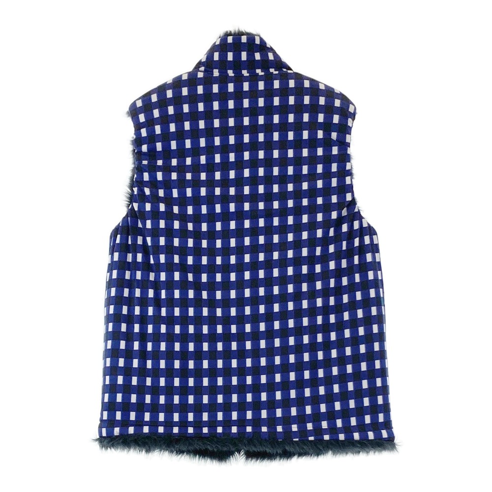 MASTER BUNNY EDITION マスターバニーエディション リバーシブル ファー ジップベスト チェック柄 ネイビー系 0 【中古】ゴルフウェア レディース