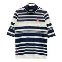LECOQ GOLF ルコックゴルフ ハイネック 半袖 ニットセーター ボーダー柄 ホワイト系 M 【中古】ゴルフウェア レディース