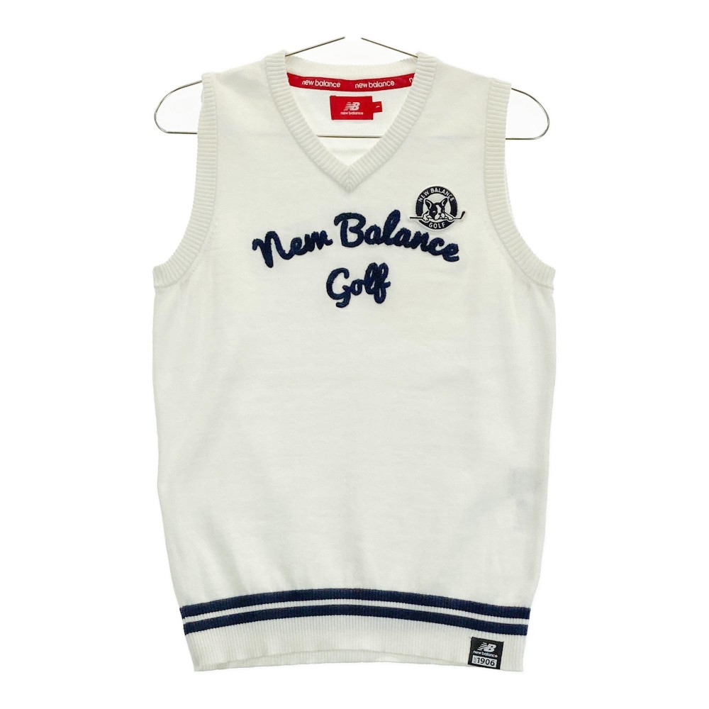 NEW BALANCE ニューバランス Vネックニットベスト ワッペン ホワイト系 1 【中古】ゴルフウェア レディース