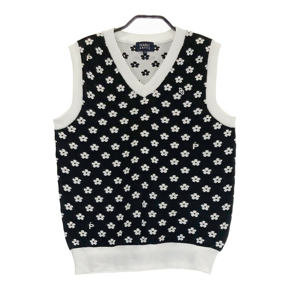 PEARLY GATES パーリーゲイツ 2023年モデル Vネック ニットベスト 花柄 ブラック系 1 【中古】ゴルフウ..