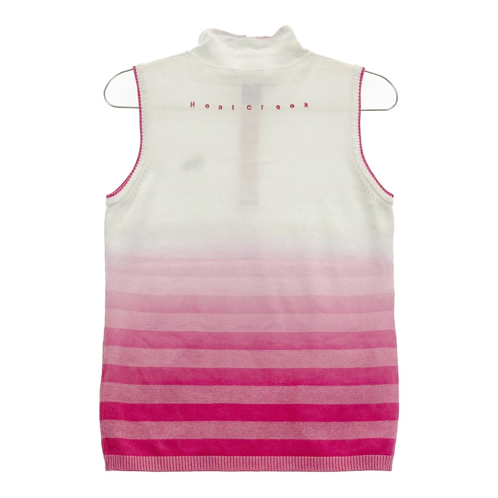 HEAL CREEK ヒールクリーク ハーフジップニットベスト ボーダー柄 ホワイト系 40 【中古】ゴルフウェア レディース