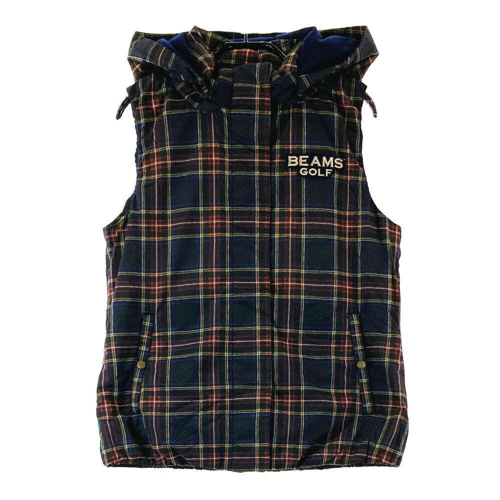 BEAMS GOLF ビームスゴルフ 2WAY ダウンベスト チェック柄 ネイビー系 S 【中古】ゴルフウェア レディース