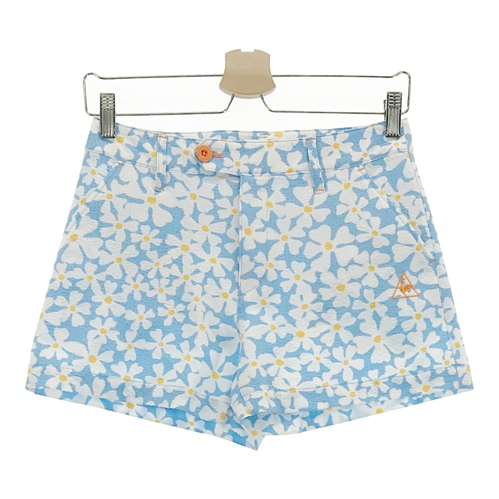 LECOQ GOLF ルコックゴルフ ショートパンツ サッカー 花柄 ブルー系 7 【中古】ゴルフウェア レディース