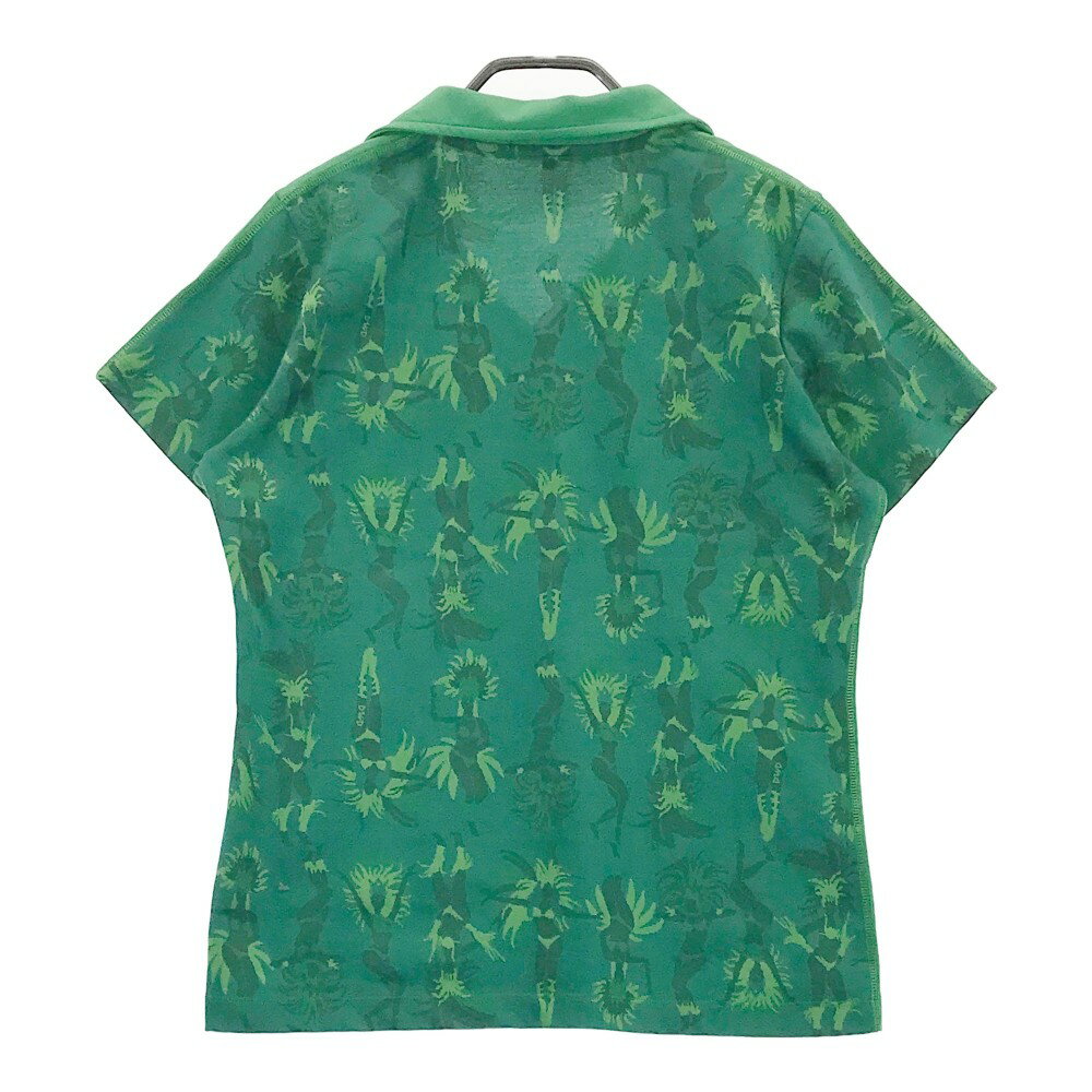 DANCE WITH DRAGON ダンスウィズドラゴン 半袖ポロシャツ スキッパー サンバ柄 グリーン系 3 【中古】ゴルフウェア レディース