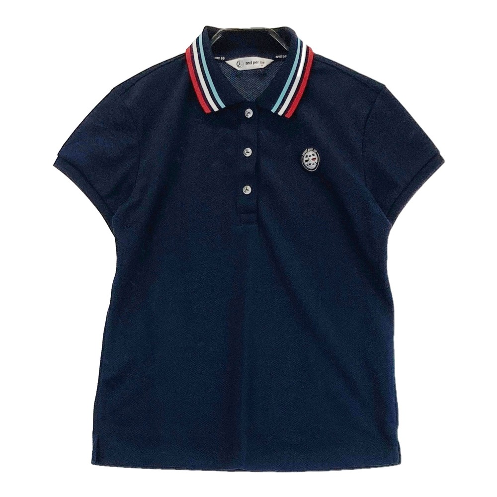 AND PER SE アンパスィ 半袖ポロシャツ ワッペン ネイビー系 M 【中古】ゴルフウェア レディース