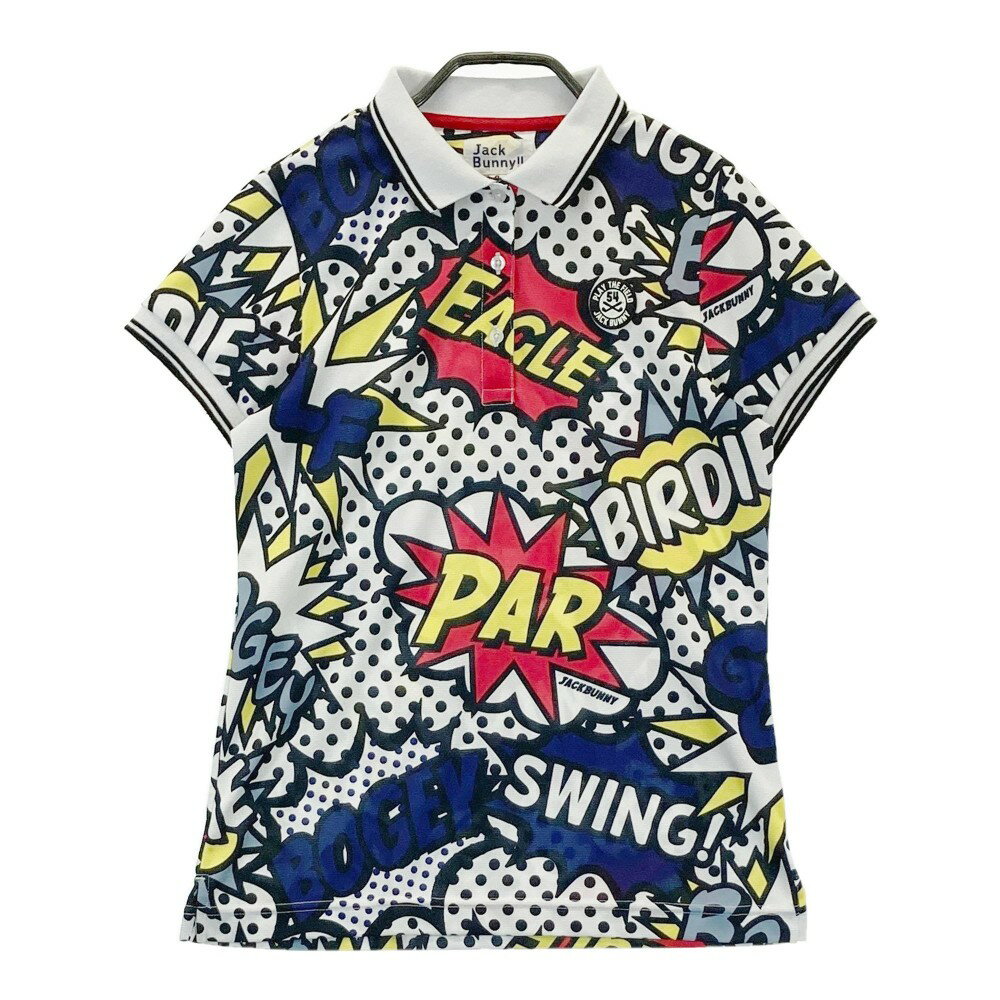 JACK BUNNY ジャックバニー 半袖ポロシャツ コミック柄 ホワイト系 0 【中古】ゴルフウェア レディース