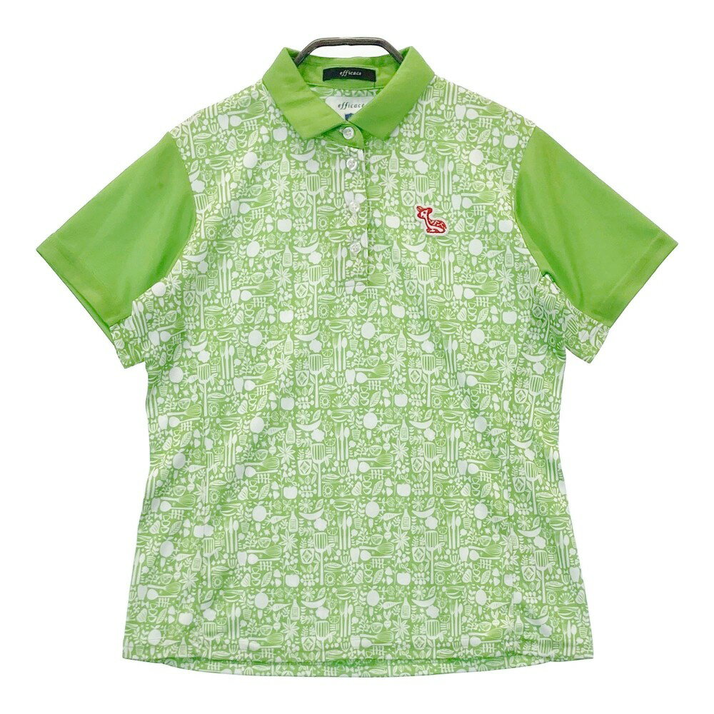 EFFICACE エフィカス 半袖ポロシャツ 総柄 グリーン系 M 【中古】ゴルフウェア レディース