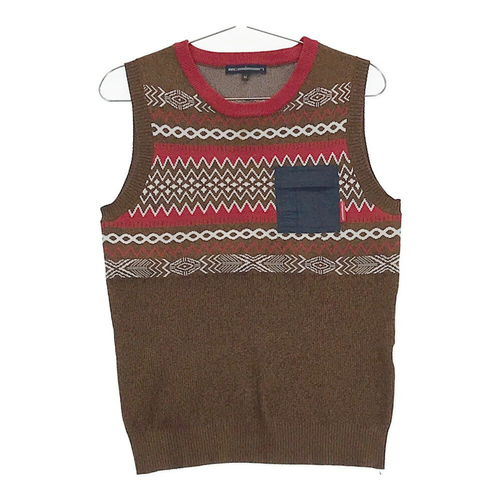 ROSASEN ロサーセン ニットベスト 総柄 ブラウン系 M 【中古】ゴルフウェア レディース