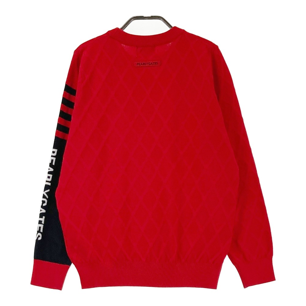 PEARLY GATES パーリーゲイツ 2023年モデル ニットセーター ダイヤ柄 レッド系 0 【中古】ゴルフウェア レディース