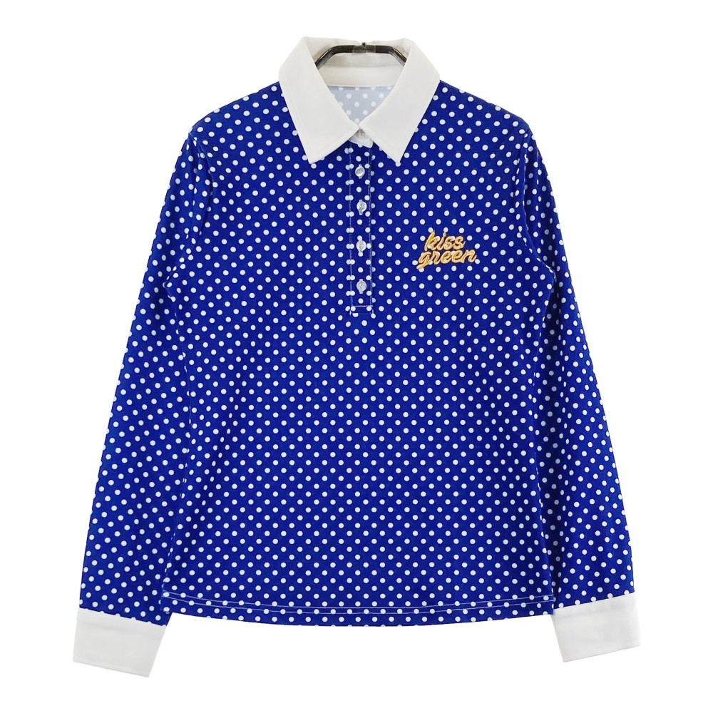 KISS ON THE GREEN キスオンザグリーン 長袖 ポロシャツ ドット柄 ブルー系 2 【中古】ゴルフウェア レディース