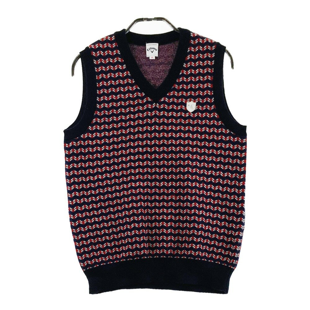 CALLAWAY キャロウェイ ウールVネック ニットベスト 総柄 ネイビー系 M 【中古】ゴルフウェア レディース
