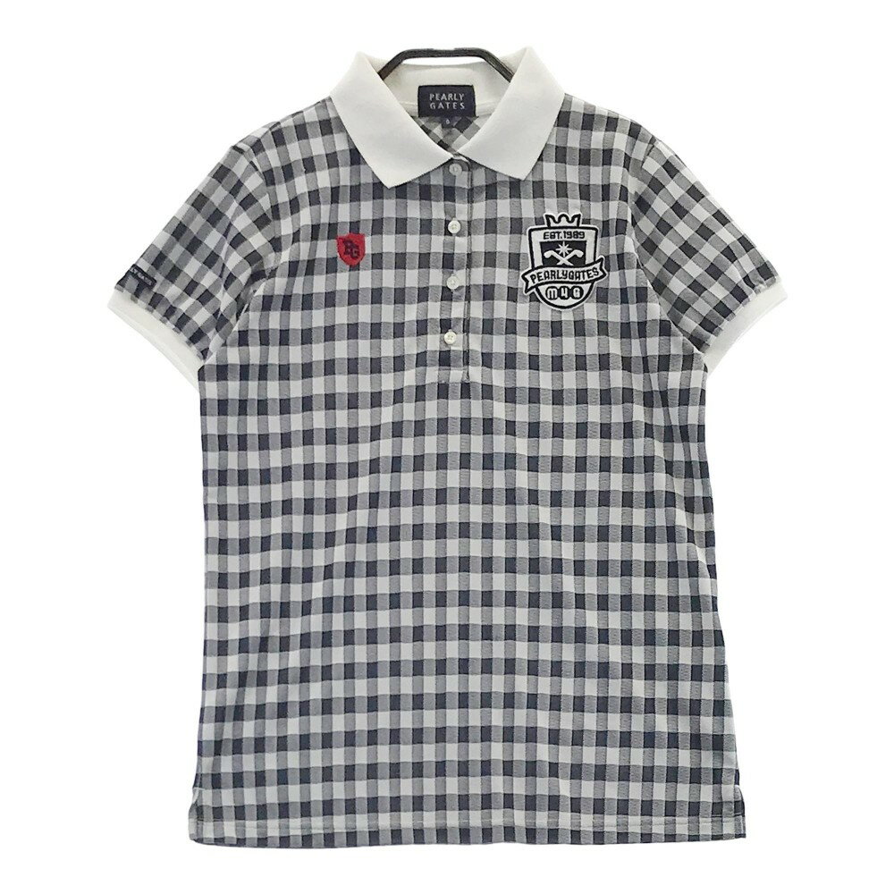 PEARLY GATES パーリーゲイツ 半袖ポロシャツ チェック柄 ネイビー系 0 【中古】ゴルフウェア レディース