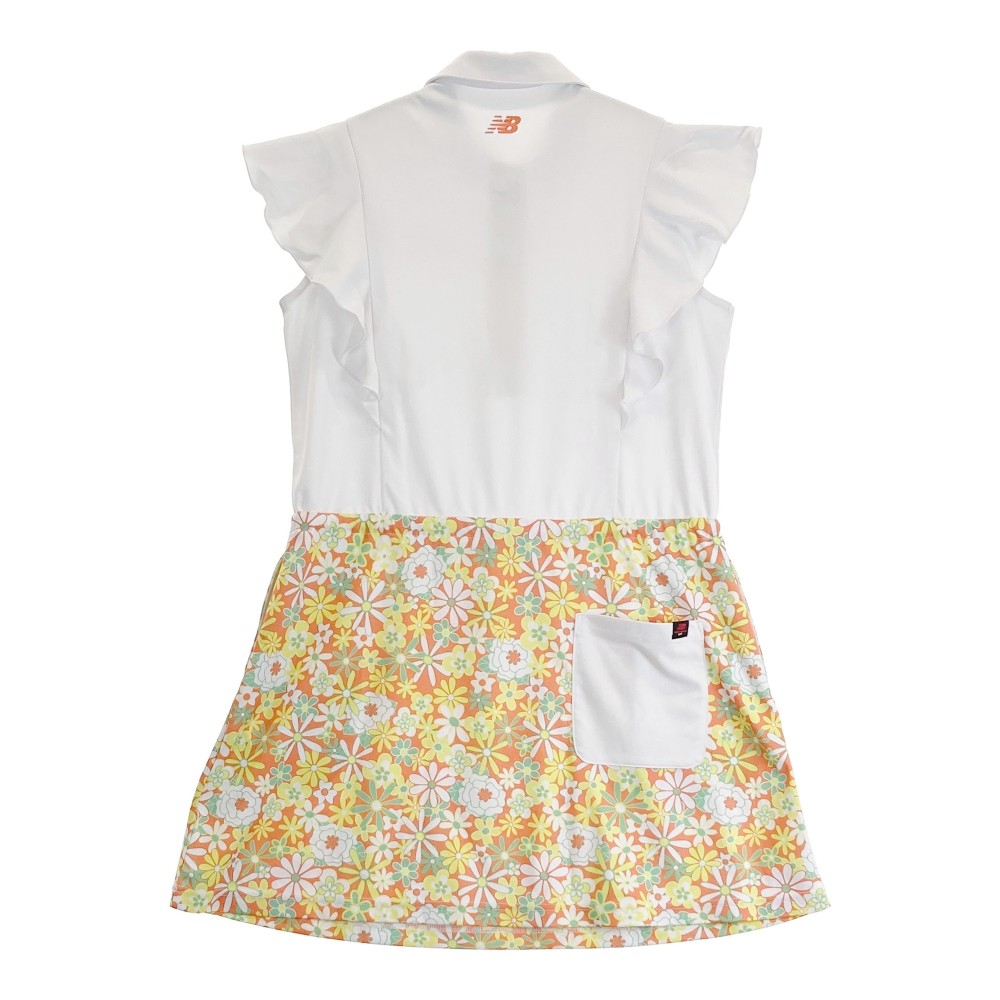 NEW BALANCE ニューバランス 2023年モデル 半袖ポロワンピース フリル袖 花柄 ホワイト系 0 【中古】ゴルフウェア レディース