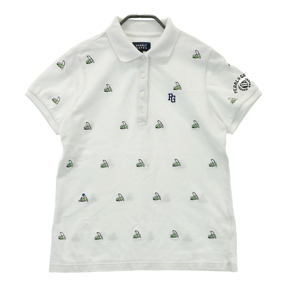 PEARLY GATES パーリーゲイツ 半袖ポロシャツ 刺繍 バナナ柄 ホワイト系 1 【中古】ゴルフウェア レデ..