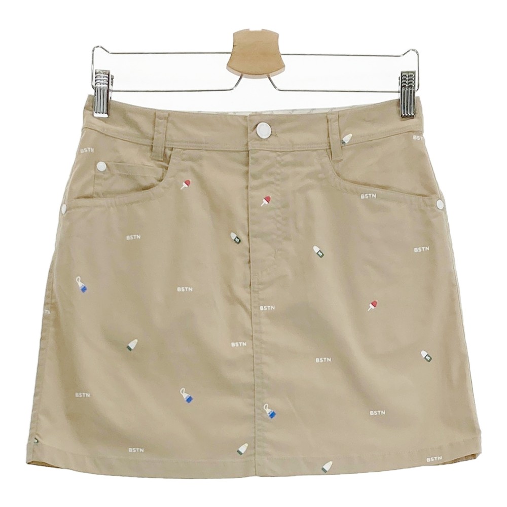 NEW BALANCE ニューバランス スカート ロゴ 総柄 ベージュ系 1 【中古】ゴルフウェア レディース