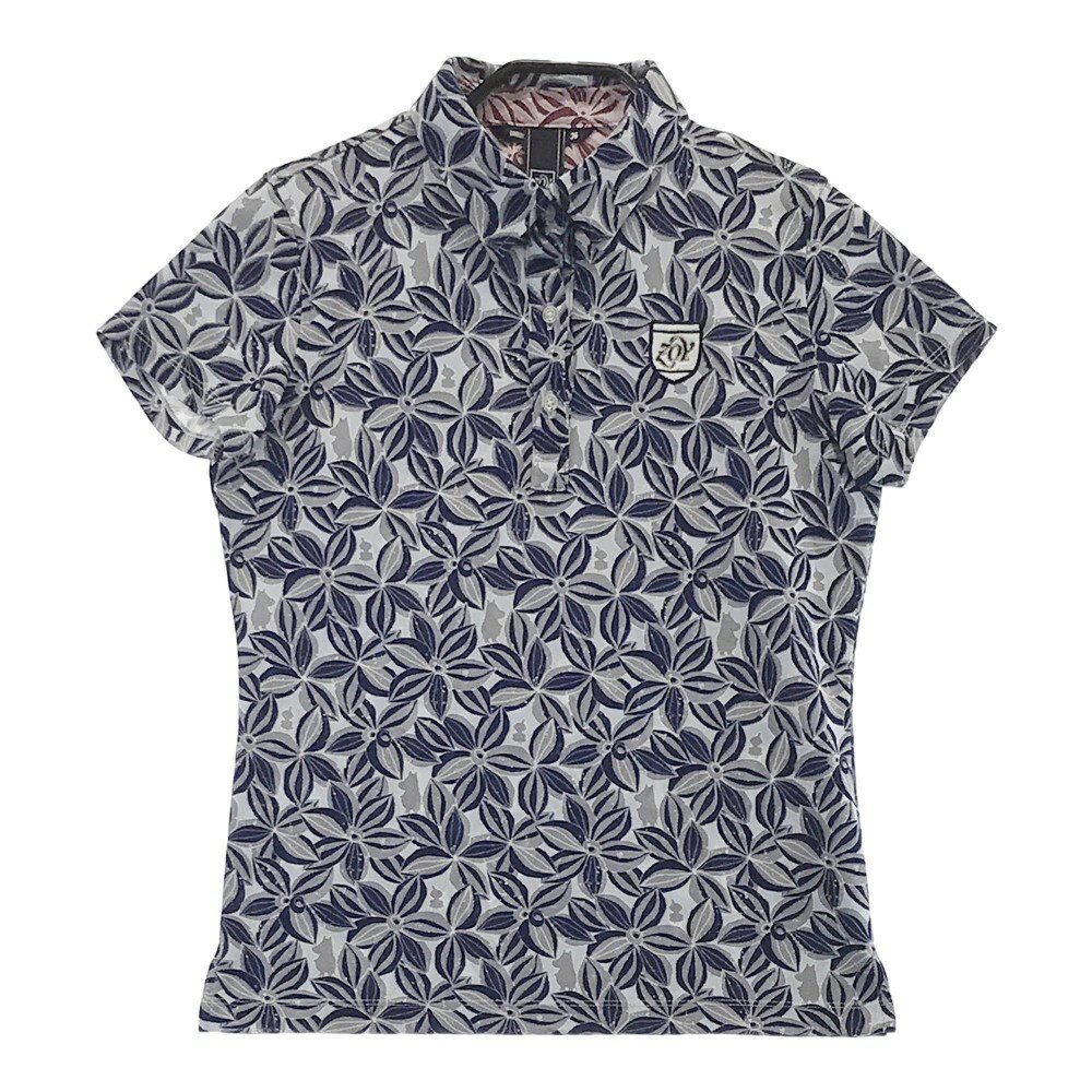 ZOY ゾーイ ×ムーミン 半袖ポロシャツ 花 総柄 ネイビー系 36 【中古】ゴルフウェア レディース