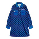 CUARTO UNITED クアルトユナイテッド 長袖ポロワンピース チェック柄 ブルー系 M 【中古】ゴルフウェア レディース