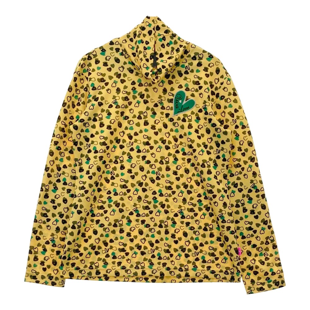 VIVA HEART ビバハート ハイネック 長袖Tシャツ ハート 総柄 イエロー系 42 【中古】ゴルフウェア レディース