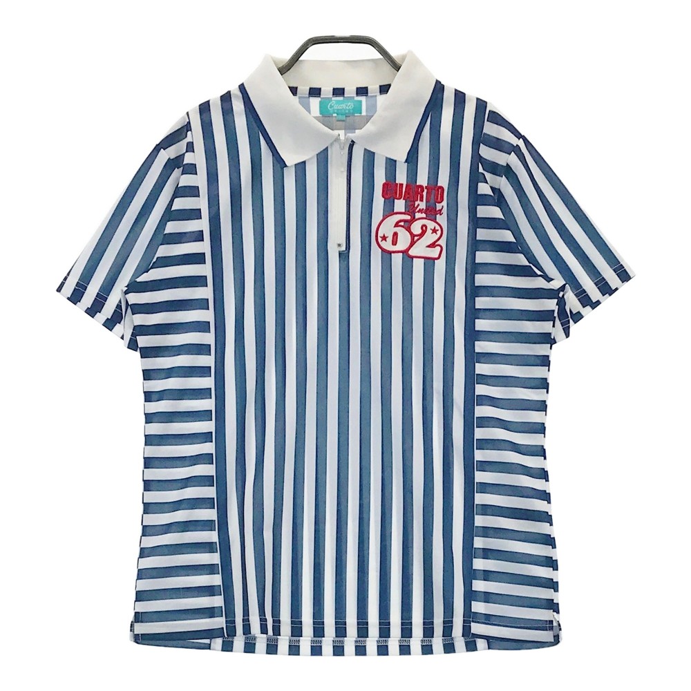 CUARTO UNITED クアルトユナイテッド ジップ 半袖 ポロシャツ ストライプ柄 ホワイト系 L 【中古】ゴルフウェア レディース
