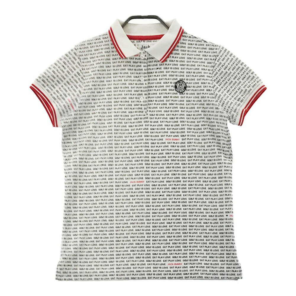 JACK BUNNY ジャックバニー 半袖ポロシャツ ワッペン 総柄 ホワイト系 1 【中古】ゴルフウェア レディース