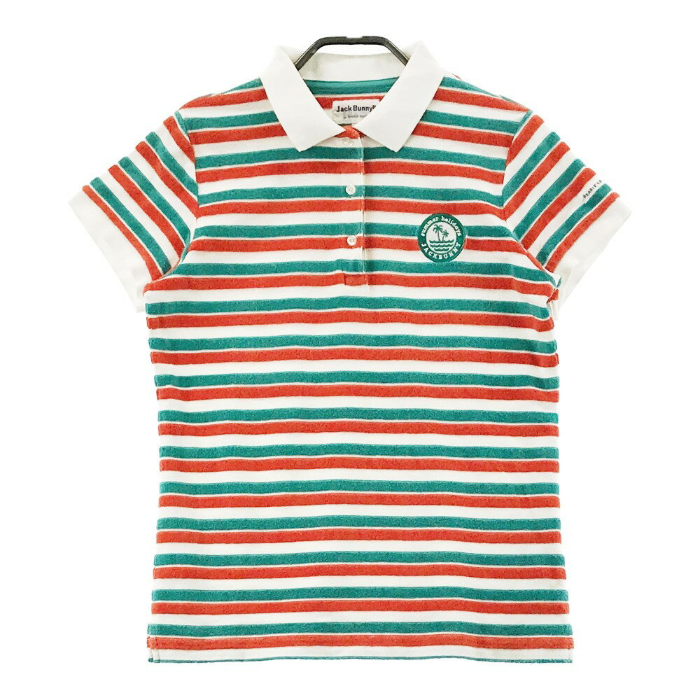 JACK BUNNY ジャックバニー パイル地 半袖ポロシャツ ボーダー柄 ホワイト系 1 【中古】ゴルフウェア レディース