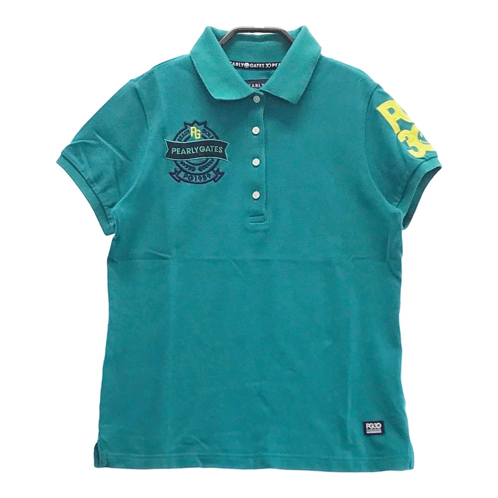 PEARLY GATES パーリーゲイツ 30周年 半袖ポロシャツ グリーン系 0 【中古】ゴルフウェア レディース