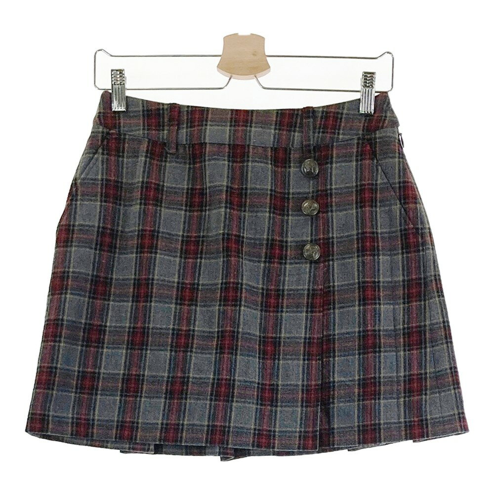 ZOY ゾーイ 裏地付 ウール混 スカート バックプリーツ チェック柄 グレー系 36 【中古】ゴルフウェア ..