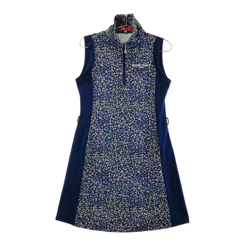 marie claire sport マリクレール スポール 2022年モデル ハーフジップ ノースリーブワンピース 花柄 ネイビー系 M 【中古】ゴルフウェア レディース