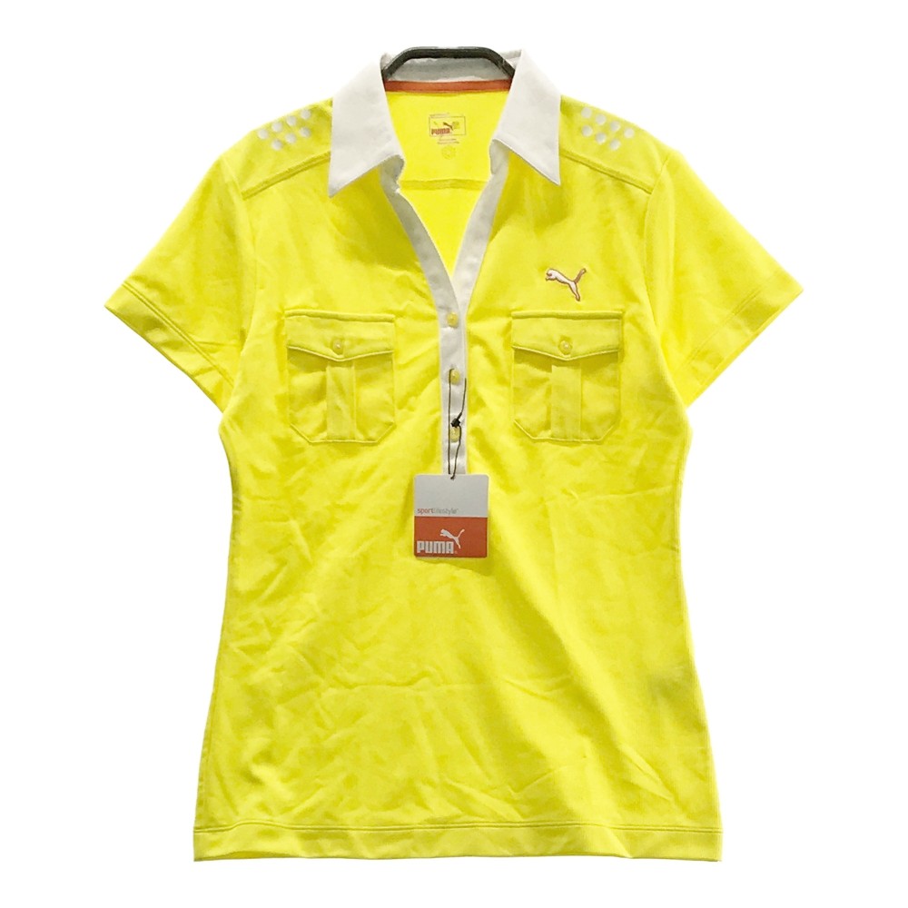 PUMA GOLF プーマゴルフ 半袖ポロシャツ ロゴ刺繍 イエロー系 L 【中古】ゴルフウェア レディース