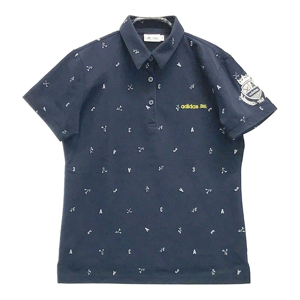 ADIDAS GOLF アディダスゴルフ 半袖ポロシャツ 刺繍 エンブレム 総柄 ネイビー系 M 【中古】ゴルフウェア レディース