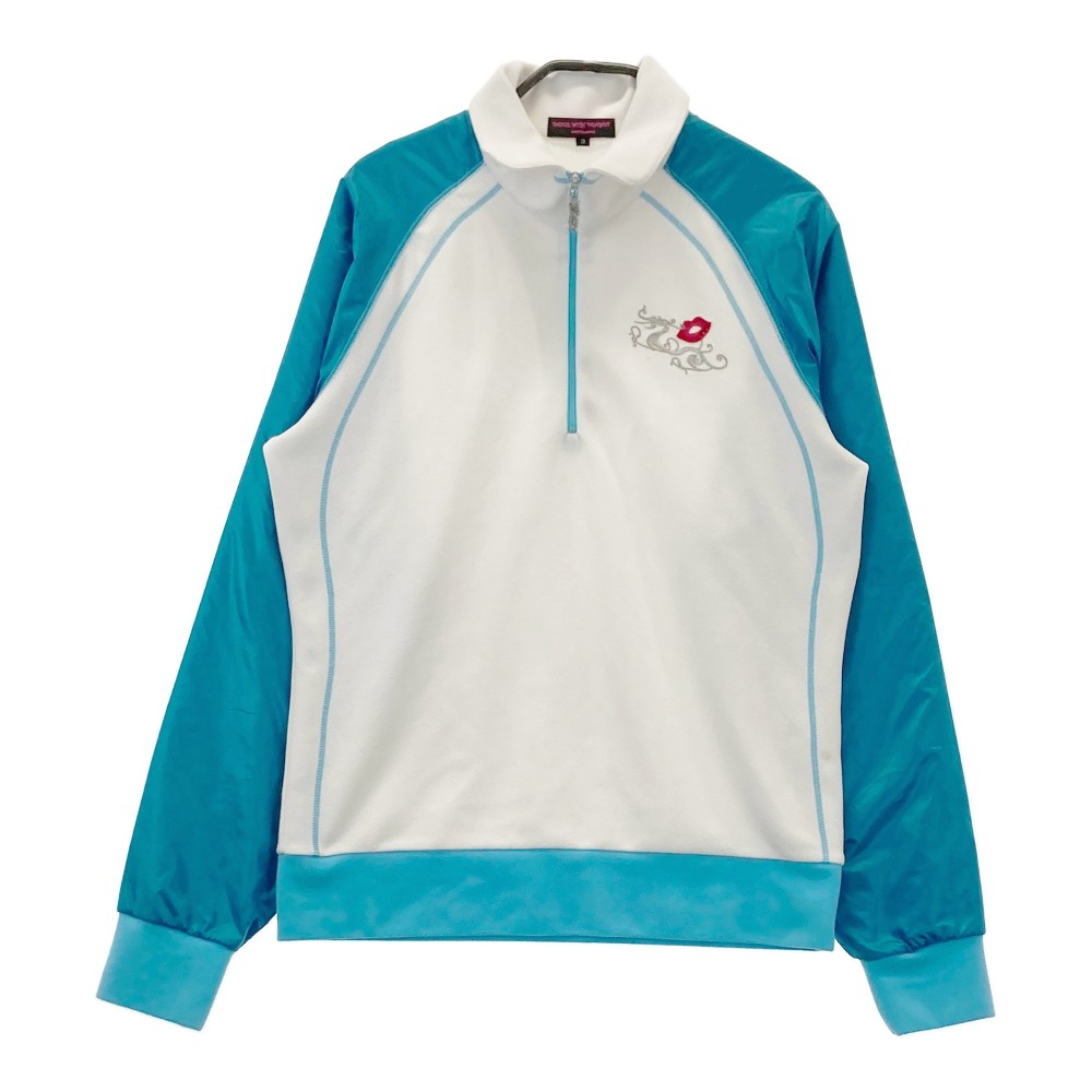 DANCE WITH DRAGON ダンスウィズドラゴン ハーフジップ 袖切替 長袖ポロシャツ ブルー系 3 【中古】ゴルフウェア レディース