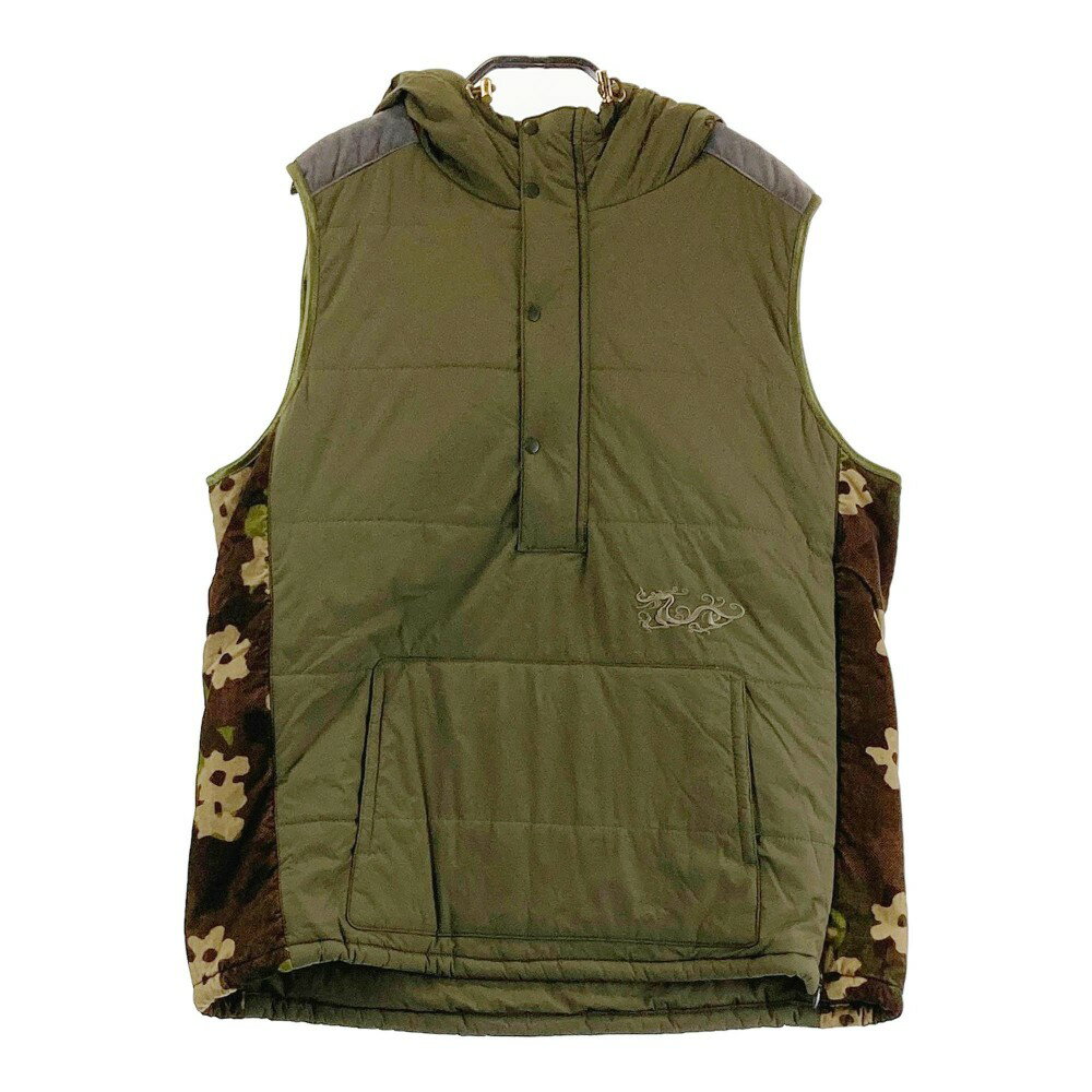 DANCE WITH DRAGON ダンスウィズドラゴン フード付 中綿 ハーフジップ　ベスト カーキ系 4 【中古】ゴルフウェア レディース