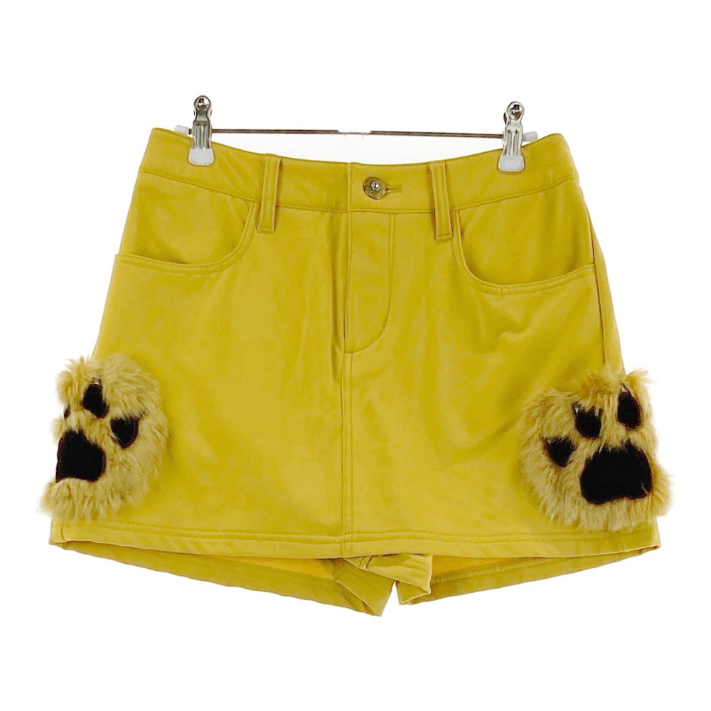 DANCE WITH DRAGON ダンスウィズドラゴン ファー 肉球 キュロットスカート イエロー系 2 【中古】ゴルフウェア レディース