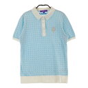 BEAMS GOLF ビームスゴルフ ニット 半袖ポロシャツ 総柄 ブルー系 M 【中古】ゴルフウェア レディース