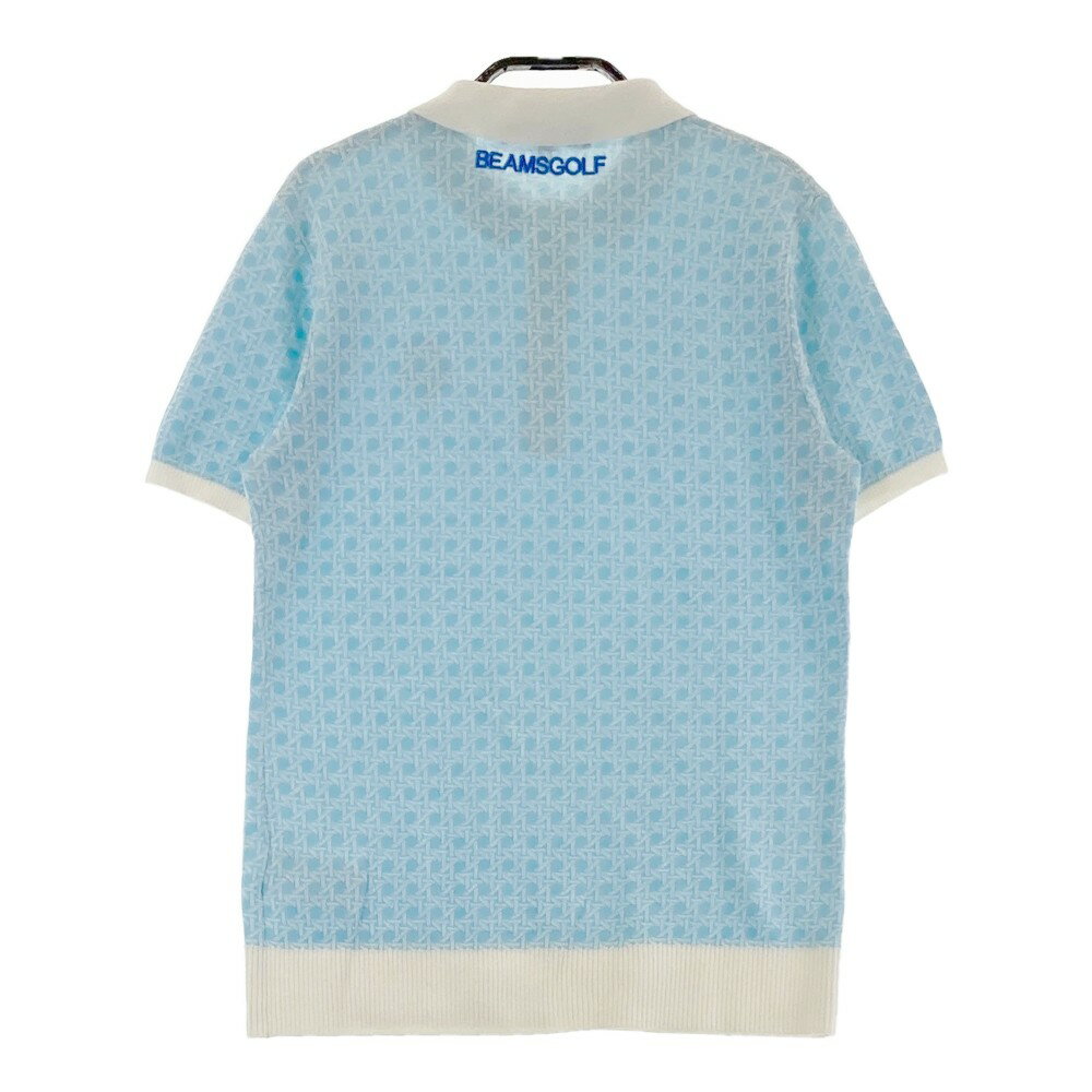 BEAMS GOLF ビームスゴルフ ニット 半袖ポロシャツ 総柄 ブルー系 M 【中古】ゴルフウェア レディース