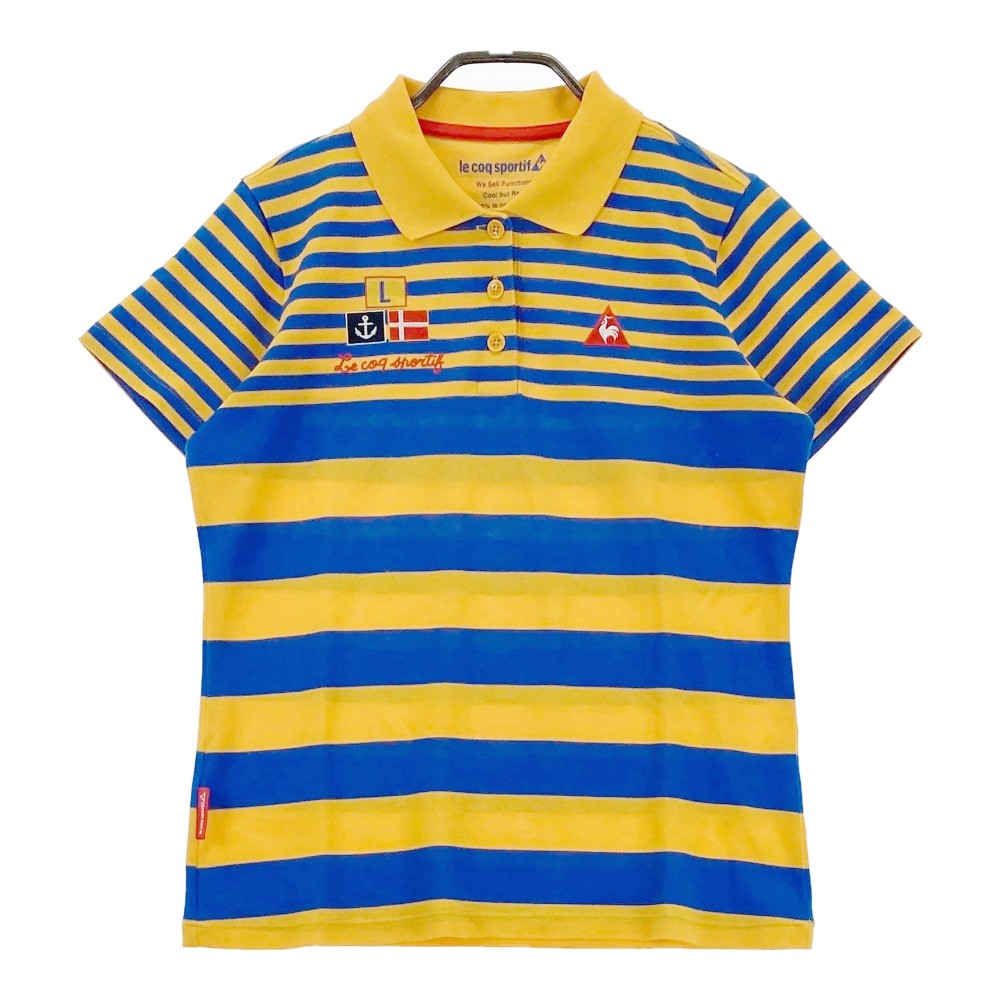 LECOQ GOLF ルコックゴルフ 半袖ポロシャツ ボーダー柄 イエロー系 L 【中古】ゴルフウェア レディース