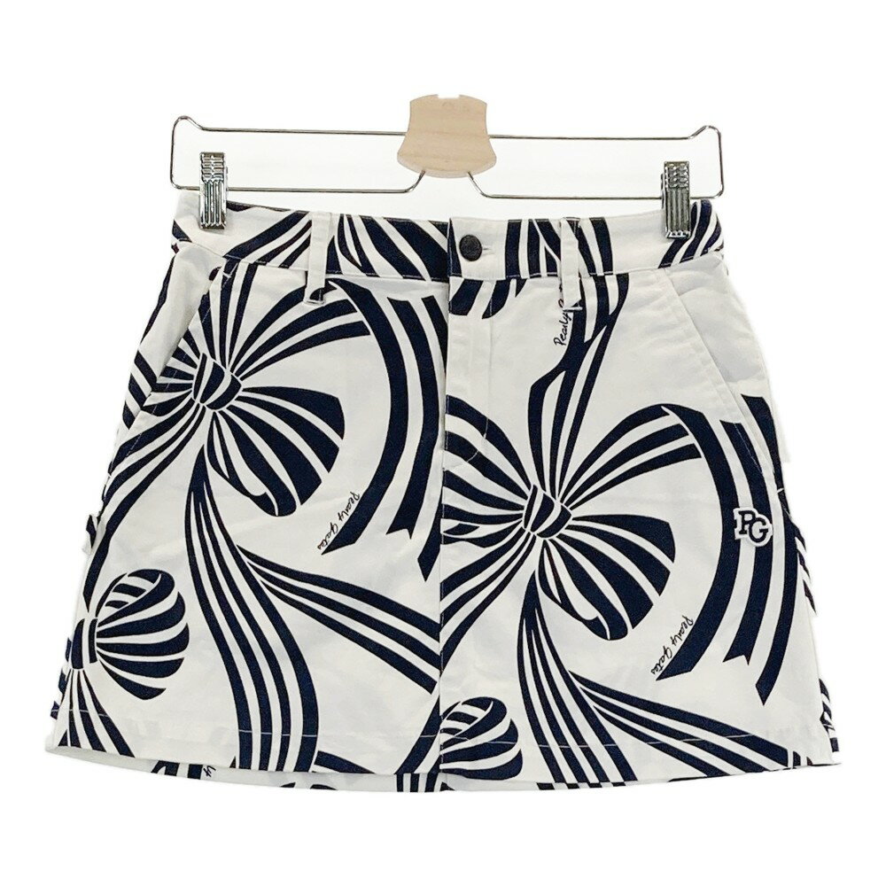 PEARLY GATES パーリーゲイツ 30周年 ストレッチスカート リボン 総柄 ホワイト系 0 【中古】ゴルフウ..