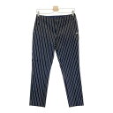 ZOY ゾーイ クロップドパンツ ストライプ柄 ネイビー系 38 【中古】ゴルフウェア レディース