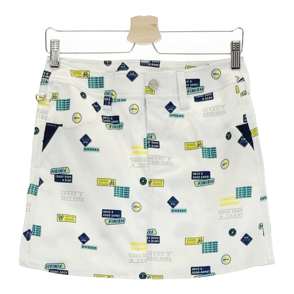 FILA GOLF フィラゴルフ ストレッチスカート 総柄 ホワイト系 M 【中古】ゴルフウェア レディース