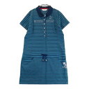 MUNSING WEAR マンシングウェア 半袖ポロワンピース ボーダー柄 ブルー系 L 【中古】ゴルフウェア レディース
